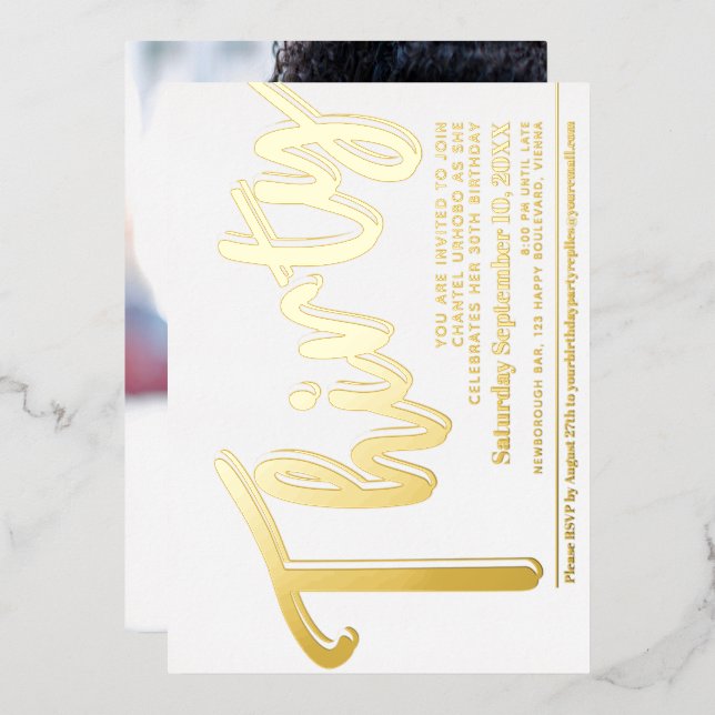 Thirty 30th Birthday party white with gold script (Front/Back)