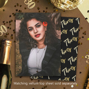 Thirty 30th Birthday photo black gold background Invitation