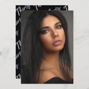 Thirty 30th Birthday photo script black silver Invitation