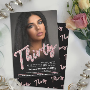 Thirty 30th Birthday photo script glitter pink Invitation