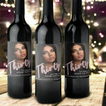 Thirty 30th Birthday photo script glitter pink  Wine Label<br><div class="desc">Thirty bold glitter style effect script text in rose pink and sliver hues on black wine or drink label. Personalise this 30th birthday party script labels with a photo of your birthday girl, name and drink or wine description or message. Ideal for your party tables or to gift to a...</div>