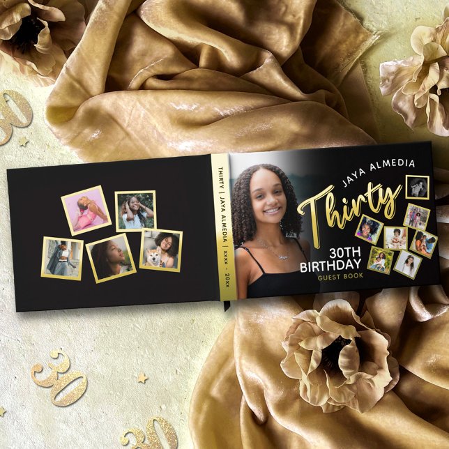 Thirty 30th birthday photos black gold guest book (Creator Uploaded)