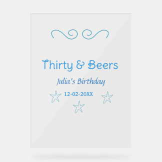 thirty and beers blue star spanish birthday name  acrylic sign
