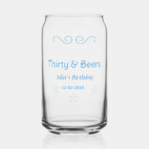 thirty and beers blue star spanish birthday name can glass
