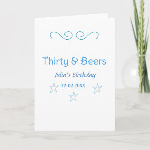 thirty and beers blue star spanish birthday name card