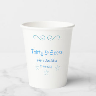 thirty and beers blue star spanish birthday name  paper cups