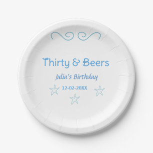 thirty and beers blue star spanish birthday name paper plate