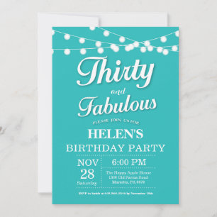 Thirty and Fabulous Birthday Invitation Aqua