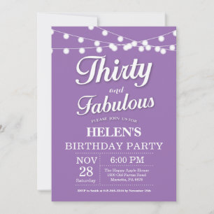 Thirty and Fabulous Birthday Invitation Purple