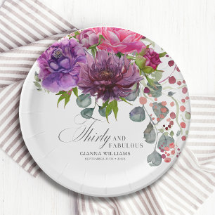 Thirty and Fabulous Elegant Floral 30th Birthday Paper Plate