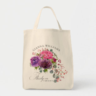 Thirty and Fabulous Elegant Floral 30th Birthday Tote Bag