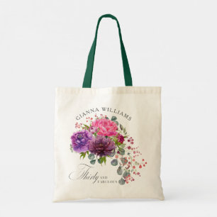Thirty and Fabulous Elegant Floral 30th Birthday Tote Bag