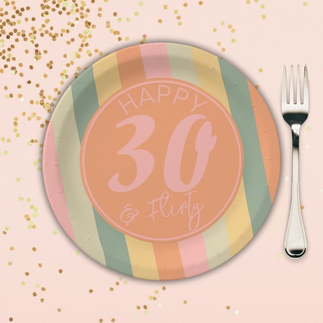 Thirty and Flirty Boho Pink Photo Birthday Party Paper Plate (Creator Uploaded)