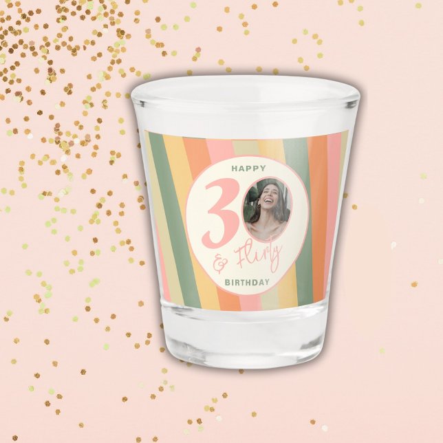 Thirty and Flirty Boho Pink Photo Birthday Party Shot Glass (Creator Uploaded)