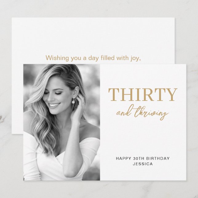 Thirty and Thriving Elegant 30th Birthday Photo Card (Front/Back)