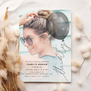 Thirty Balloon String   Photo 30th Birthday Party Invitation