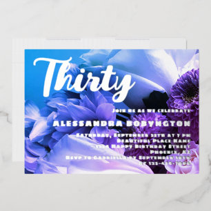 Thirty birthday celebration floral blue purple 