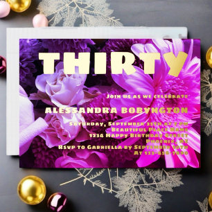 Thirty birthday celebration pink purple floral 