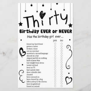 Thirty Birthday ever or never game