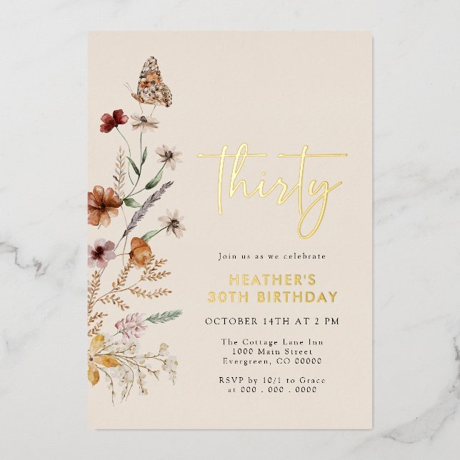 Thirty Birthday Foil Invitation (Front)