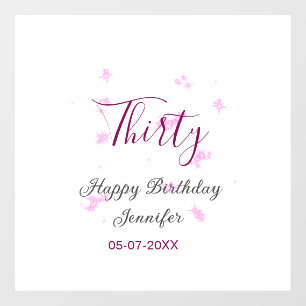 Thirty birthday pink glitter stars black 30th date