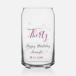 Thirty birthday pink glitter stars black 30th date can glass