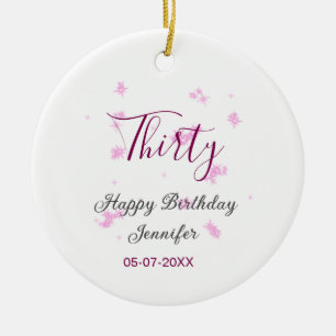 Thirty birthday pink glitter stars black 30th date ceramic ornament
