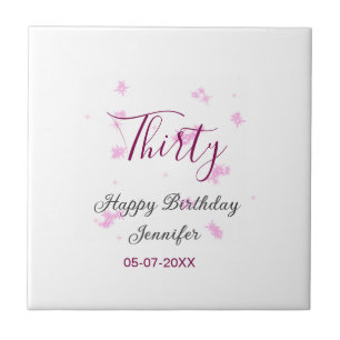 Thirty birthday pink glitter stars black 30th date ceramic tile