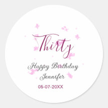 Thirty birthday pink glitter stars black 30th date