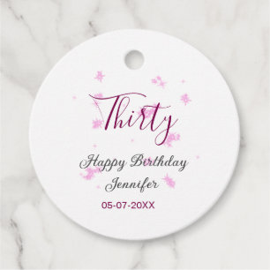 Thirty birthday pink glitter stars black 30th date favour tags