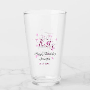 Thirty birthday pink glitter stars black 30th date glass