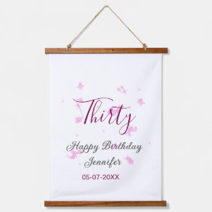 Thirty birthday pink glitter stars black 30th date hanging tapestry