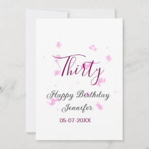 Thirty birthday pink glitter stars black 30th date invitation
