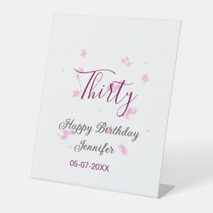 Thirty birthday pink glitter stars black 30th date pedestal sign