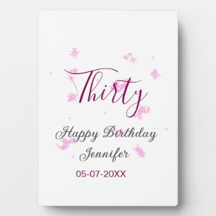 Thirty birthday pink glitter stars black 30th date plaque