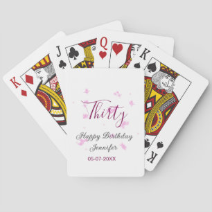 Thirty birthday pink glitter stars black 30th date playing cards