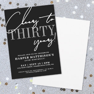 Thirty Black 30th Birthday Party Invitation