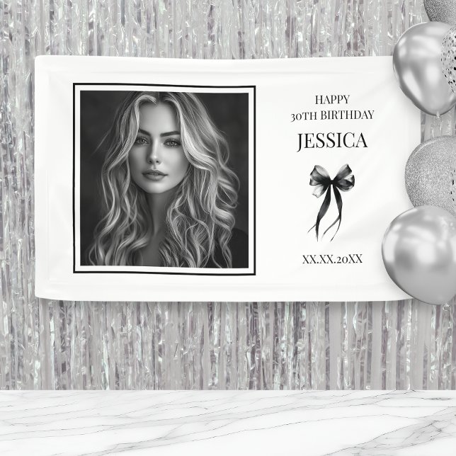 Thirty Black and White Photo Happy 30th Birthday Banner (30th Thirty Black and White Photo Happy Birthday Banner)