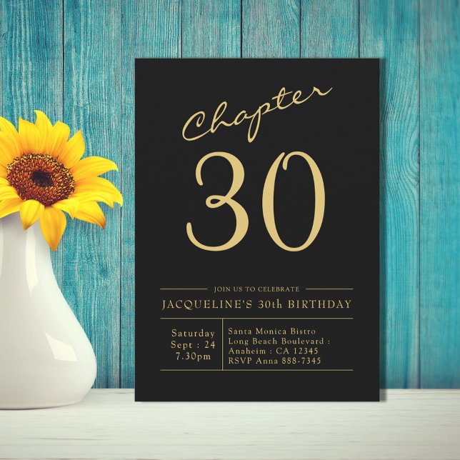 Thirty Black Gold 30th Birthday Party Invitation (Creator Uploaded)
