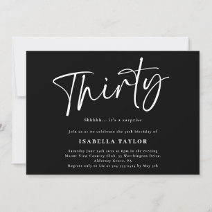 Thirty Black White Minimalist 30th Birthday Invitation