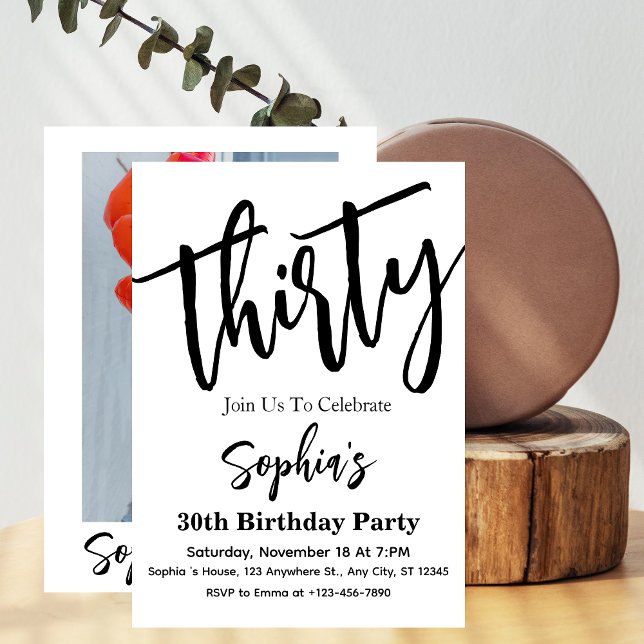 Thirty Black & White Modern 30th Birthday Party  Invitation (Creator Uploaded)