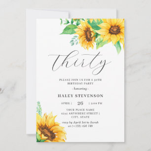 Thirty Chic Yellow Sunflower Floral 30th Birthday Invitation