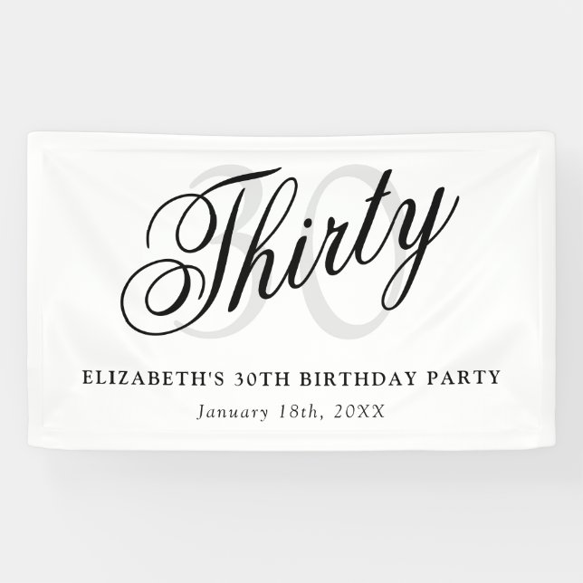 Thirty Elegant 30th birthday party Banner (Horizontal)