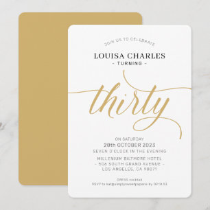 THIRTY elegant birthday chic script modern gold Invitation