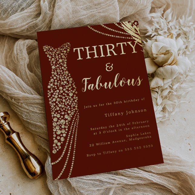 Thirty & Fabulous Burgundy & Gold 30th Birthday  (Creator Uploaded)