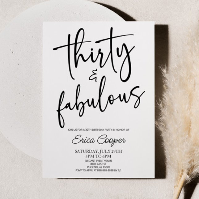 Thirty & Fabulous Minimal 30th Birthday Party Invitation (Creator Uploaded)