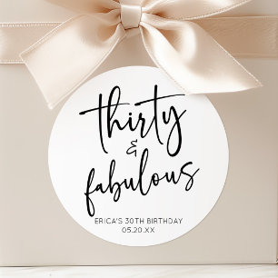 Thirty & Fabulous Minimalist 30th Birthday Party Classic Round Sticker