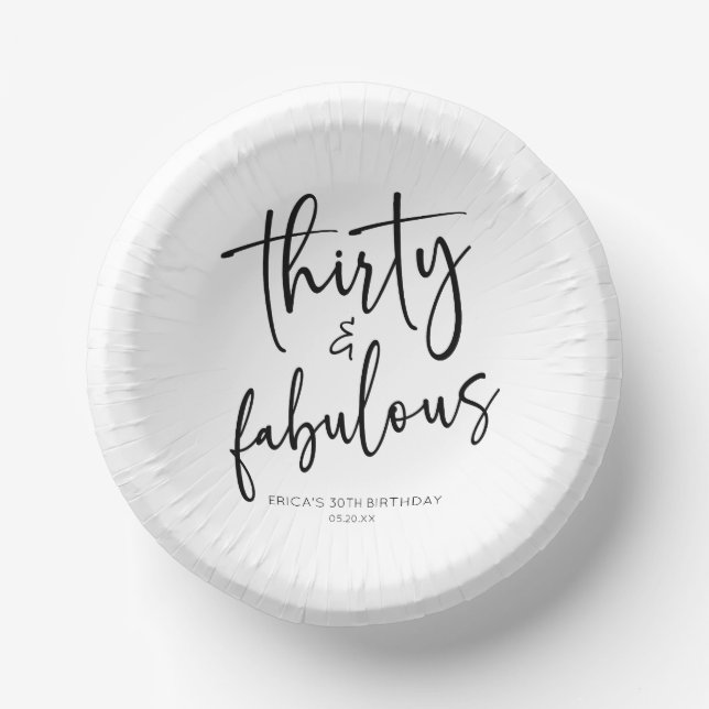 Thirty & Fabulous Minimalist 30th Birthday Party Paper Plate (Front)