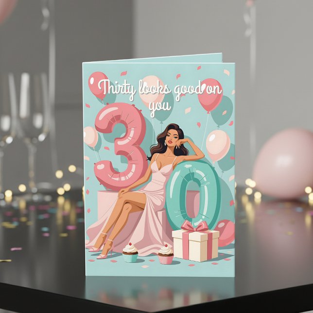 Thirty & Fabulous Modern Woman 30th Birthday Card (Creator Uploaded)