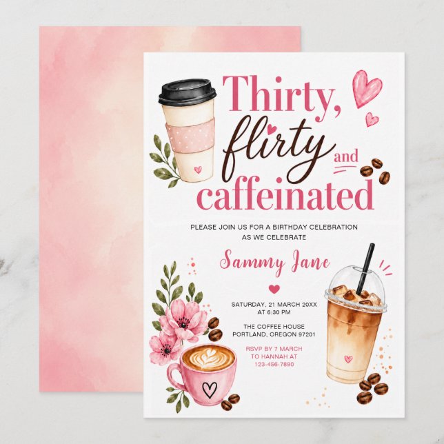 Thirty Flirty Caffeinated 30th Birthday Invitation (Front/Back)